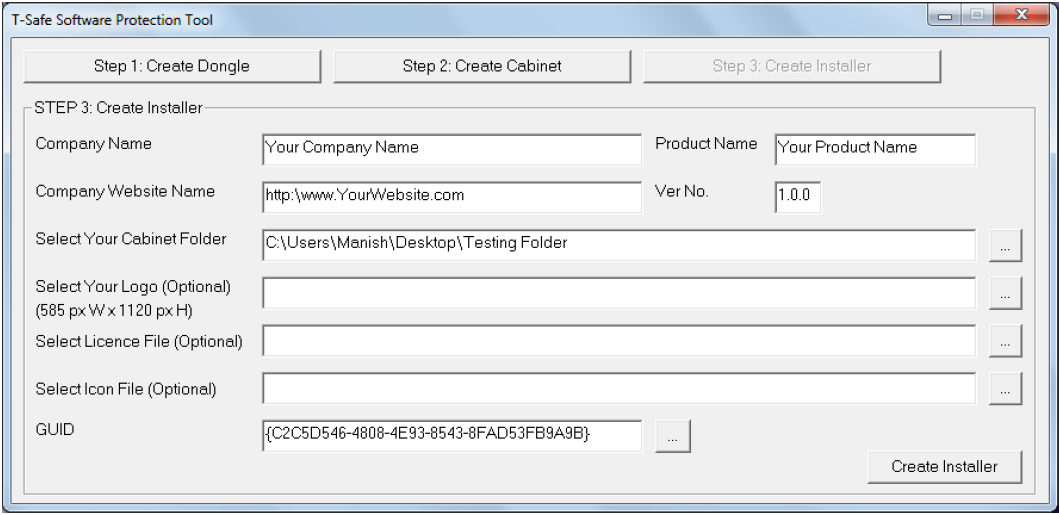 fill details and create installer